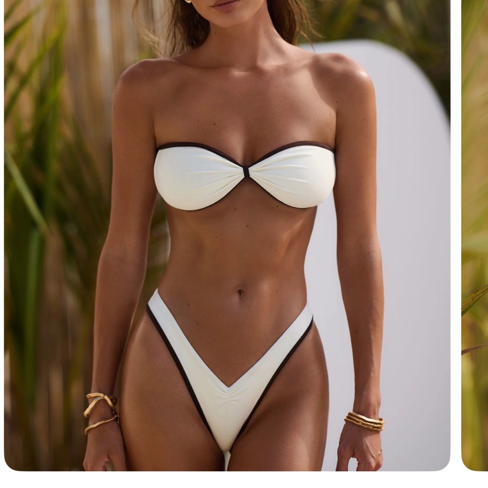 White and Brown Bandeau Bikini Set